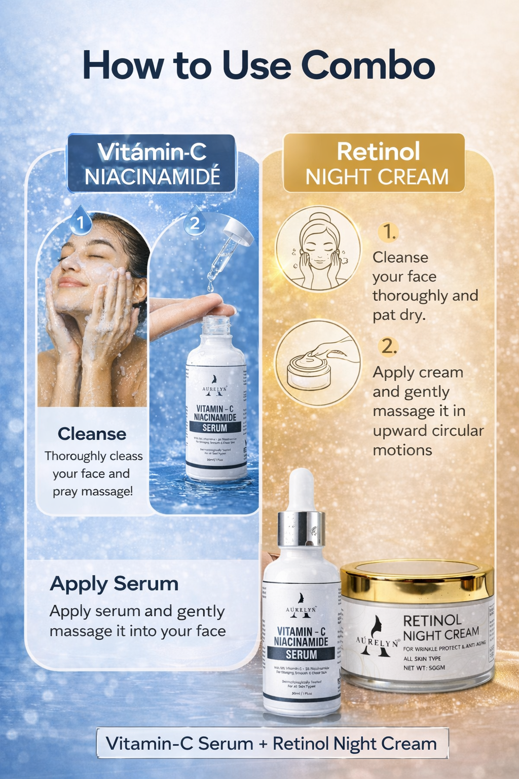 Vitamin C Niacinamide Face Serum + Retinol Night Cream